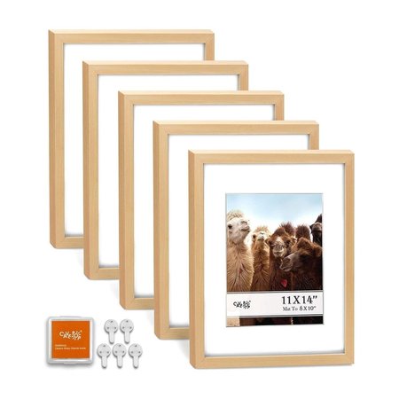 CAVEPOP Cavepop SPF-111481-NW 8 x 10 in. Picture Frame with Mat & 11 x 14 in. without Mat; Natural Wood - 5 Piece SPF-111481-NW
